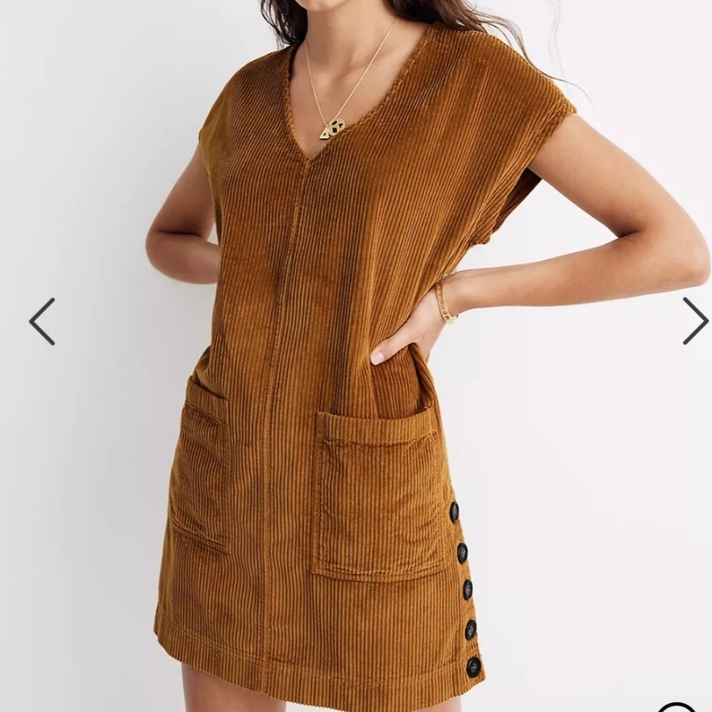 Corduroy Side-Button Shift Dress